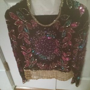 Ladies black silk bejeweled top